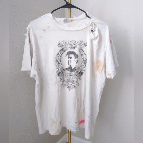 Vintage Graphic Tee 80s Elvis La Luz Hollywood Art Gallery Thrashed XL